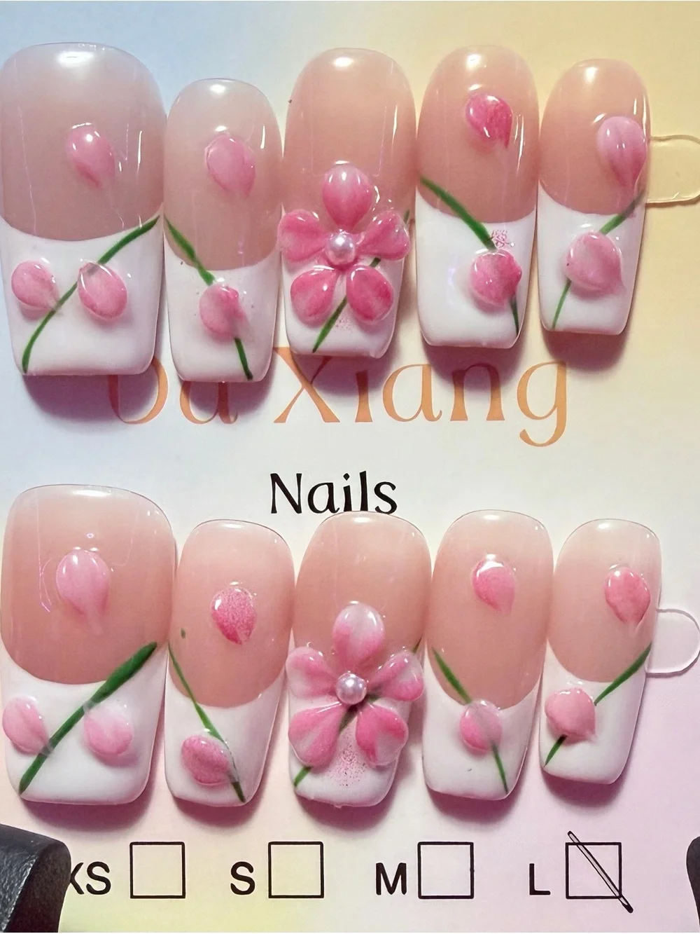 Pink Floral French Press-On Nails